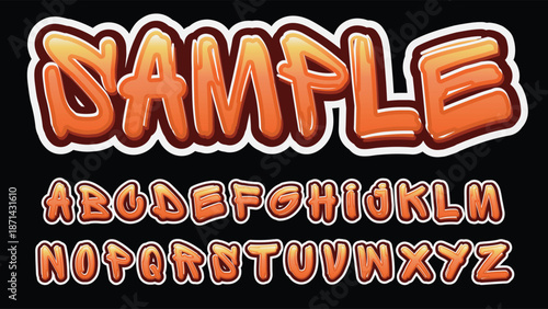orange 3d graffiti style typography white outline