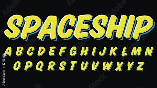 bright yellow blue outline bold brush cartoon isolated letters
