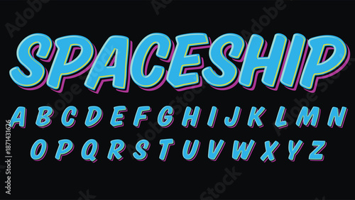 neon blue bold brush cartoon isolated letters