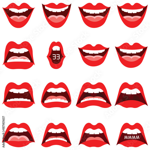 Red Lips Expressions: A collection of red lips, each one capturing a different expression from a smile to a shout, offering a versatile range of communication.