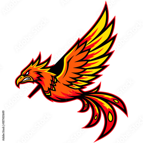 Vibrant Phoenix Bird Illustration in Flight.