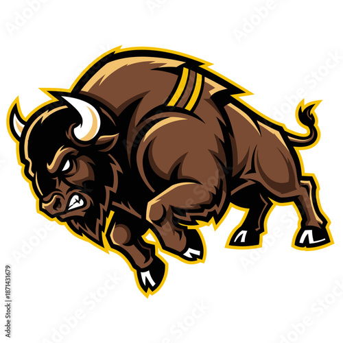 Angry Cartoon Bull Charging Forward Illustration.