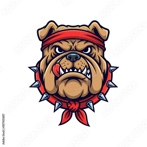 Aggressive Bulldog Cartoon Character With Bandana.
