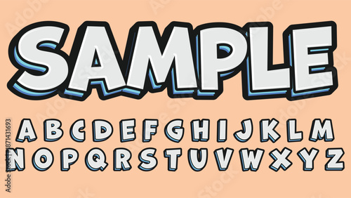 3d cartoon blue detail white uppercase isolated letters typography