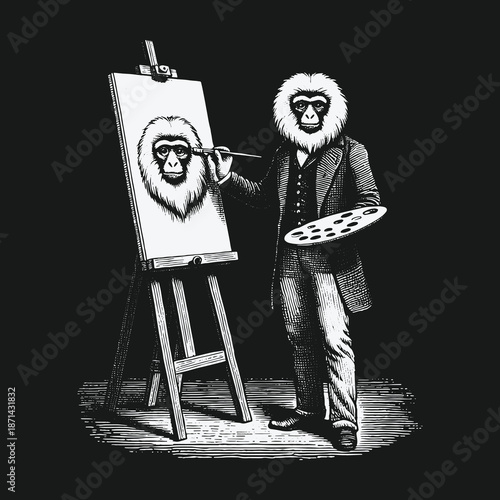 A Monkeys Artistic Endeavor: Painting a Portrait of Himself.