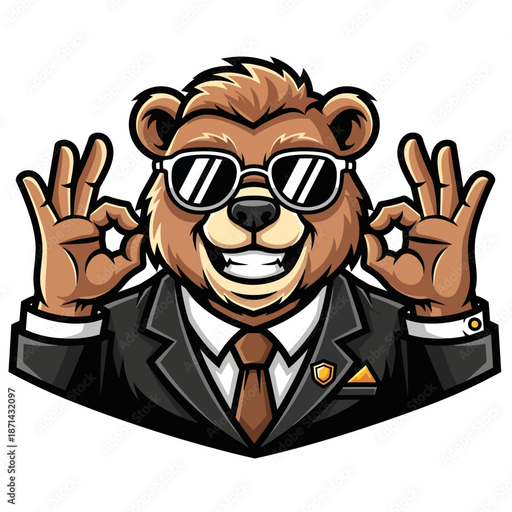 Obraz premium Cool Cartoon Bear Wearing Sunglasses Suit.