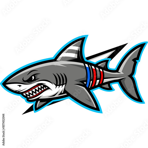 Cartoon Shark with Open Mouth and Stripes.