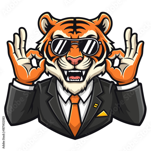 Cartoon Tiger Wearing Sunglasses and Suit.