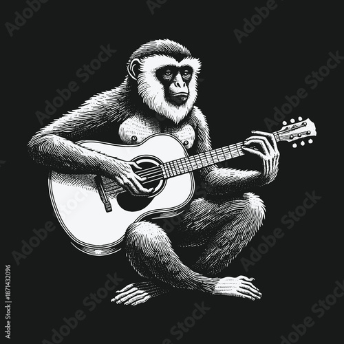 Monkey Musician: A Gibbon Serenading with an Acoustic Guitar.