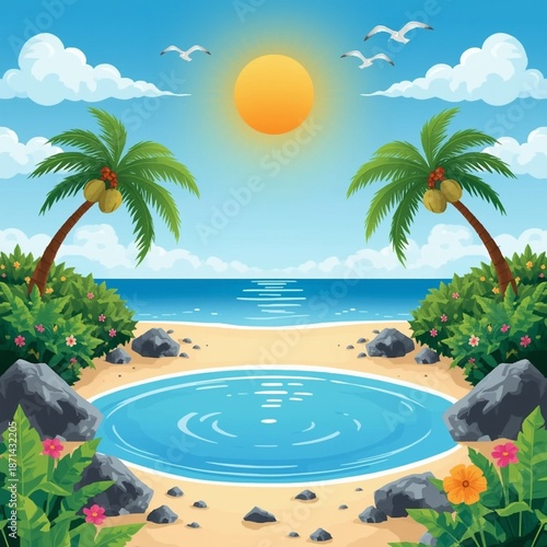 tropical beach with palm trees and sea