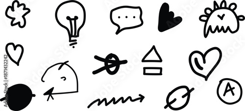 Collection of hand drawn icons and symbols