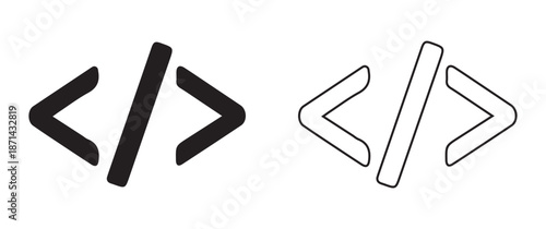 Coding brackets and programming tags icon in line and solid styles for web developers