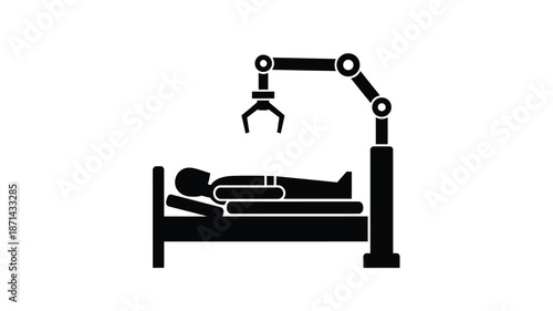 Robotic surgery a stylized depiction showing a robotic arm over a patient bed