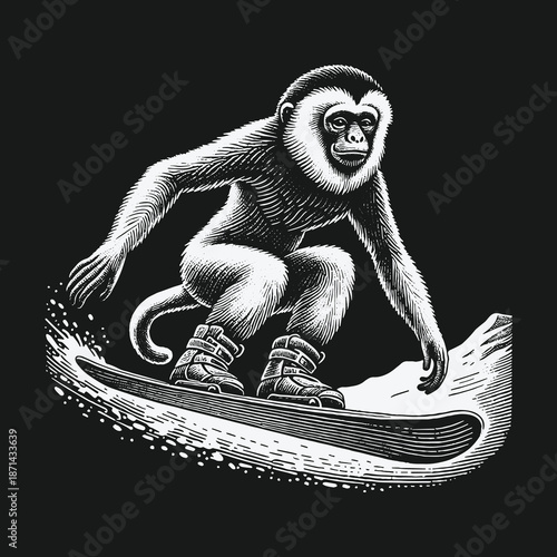Monkey Surfing: A Unique and Humorous Vector Illustration.