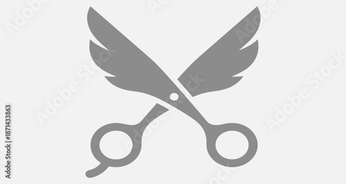 Scissors with wings cutting through the air in a graphic illustration