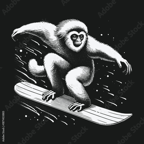 Gibbons Winter Thrill: A Snowboarding Adventure in Monochrome.