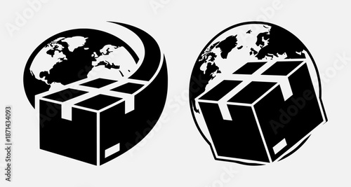 Global Shipping and Logistics Illustrated in Black and White Vector Graphics