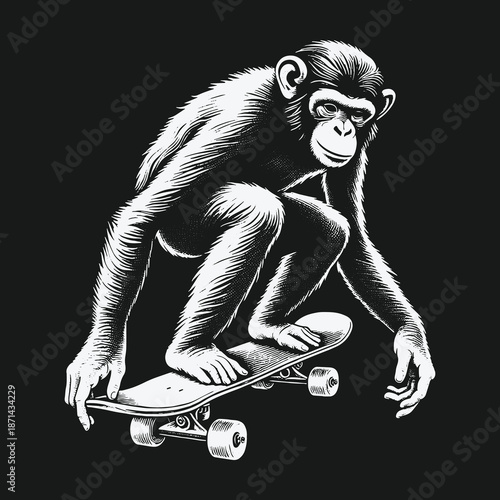 Monkey business: A chimpanzee shredding on a skateboard with style.