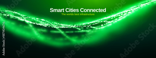 Green AI ESG background for energy and CSR with sustainable technology. SDG webinar wave and carbon neutral circular economy through abstract digital design. Dark conference template with leaf.