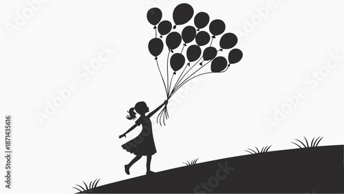Silhouette of Girl Holding Many Balloons Illustration