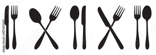 Silverware Icon Set Vector Illustration of Fork, Spoon, and Knife for Dining and Kitchen Design