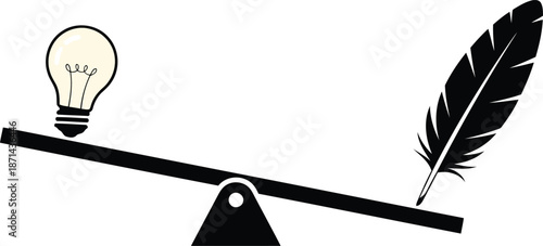 Strategic Balance Idea Lightbulb And Feather Seesaw Vector Illustrator