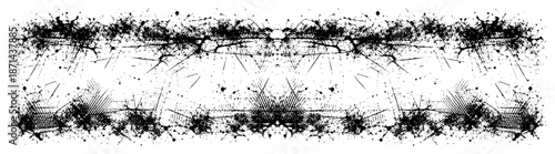 Horizontal grunge ink splatter border with messy scratch textures