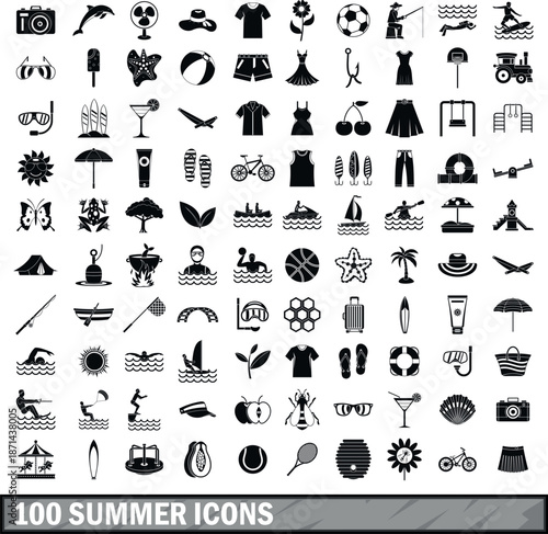 100 Summer Holiday Simple Icon Set