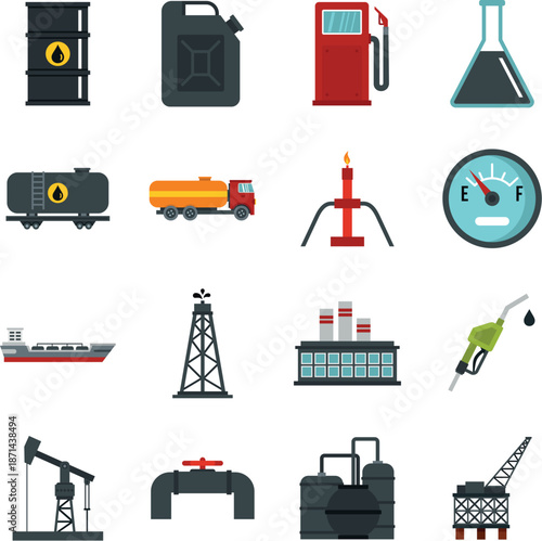 Oil & Gas Energy Industry Flat Icons