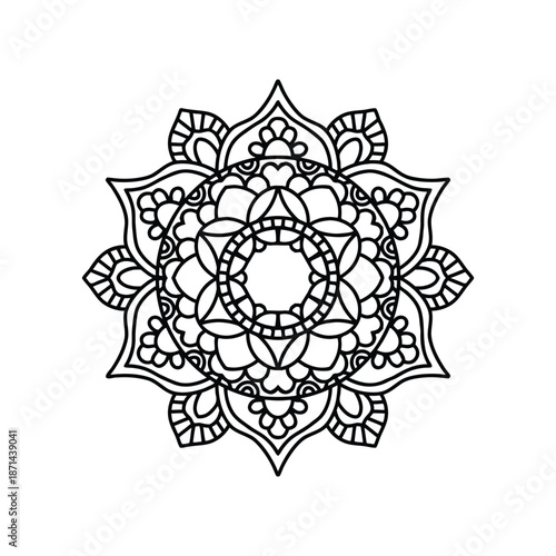 Mandala Line Art – Symmetrical Floral Design..