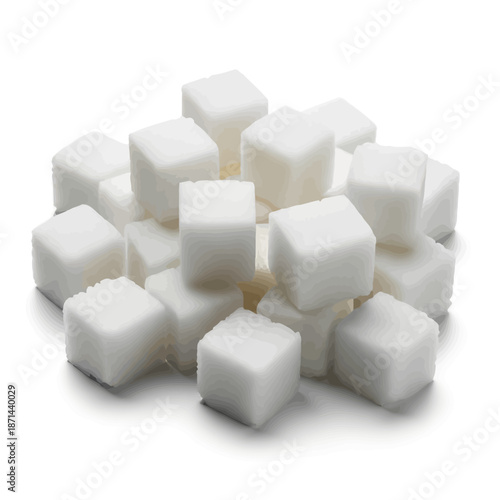 Pile of white sugar cubes on plain background for culinary use