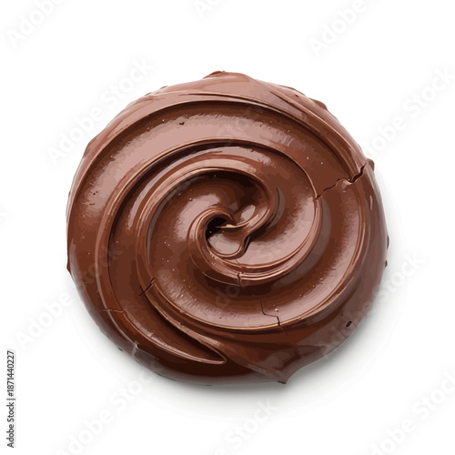 Rich chocolate frosting swirl on white background