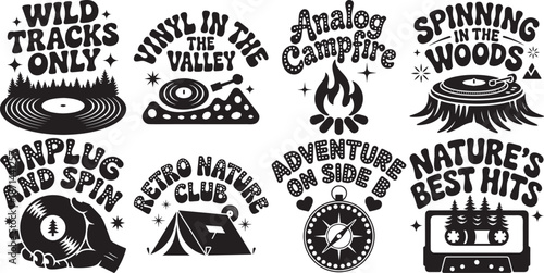 Retro and nature adventure quotes and illustrations set