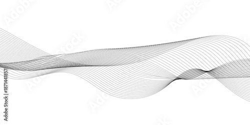 Minimal Abstract Gray Flowing Mesh Wave Lines with Smooth Curves and Layered Digital Motion on White Background for Modern Technology and Creative Design