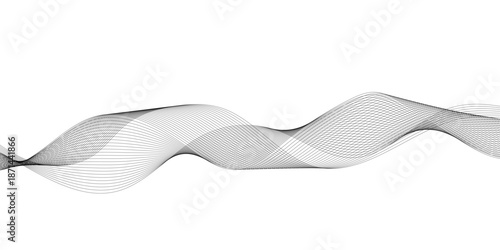 Modern Abstract Gray Wave Mesh Line Design on White Background with Smooth Flowing Curves, Wireframe Texture and Layered Motion for Technology and Creative Use
