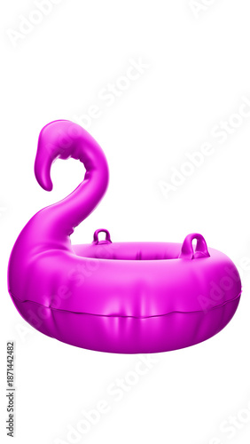 Valokuva Inflatable ring in the form of flamingos with handles in pink color