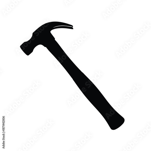 A black hammer illustration on a plain background from a diagonal viewpoint
