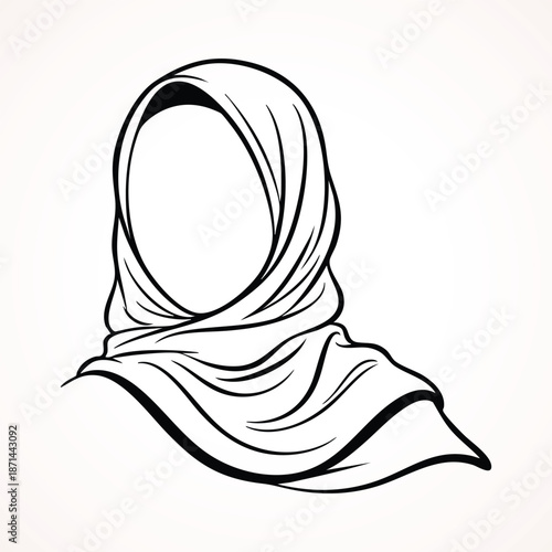 Detailed Hijab Wrap Line Art Drawing