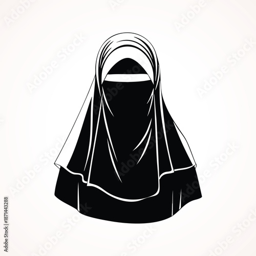 Black and White Niqab Veil Silhouette Graphic
