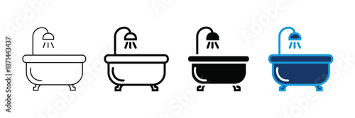 Vibrant bathtub and shower icons Vector Set with Transparent Background