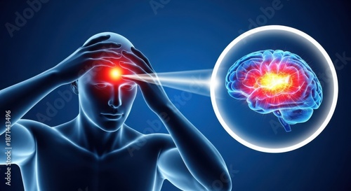 3D Render of Man Experiencing Headache or Migraine with Brain Pain Illustration