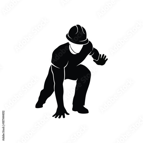 Man crouching in dynamic pose, illustration of person in action, sports or activity depiction