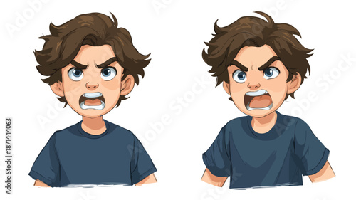 Angry Boy Cartoon Isolated on White Background - Vector Illustration