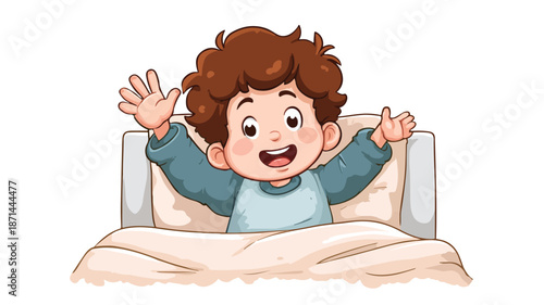 Adorable Boy Waking Up in Cartoon Vector Style on White Background