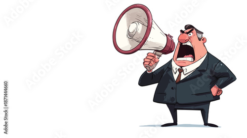 Furious Boss Holding Megaphone Cartoon Vector Illustration