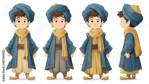 Traditional Arabic Boy Cartoon Character in Colorful Costume Vector Illustration