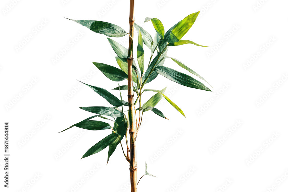 Fototapeta premium Close-up of a bamboo plant stem with vibrant green leaves