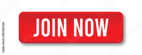 Join Now Button in Red with White Text and 3D Effect, Call to Action Sign for Website Membership, Vector