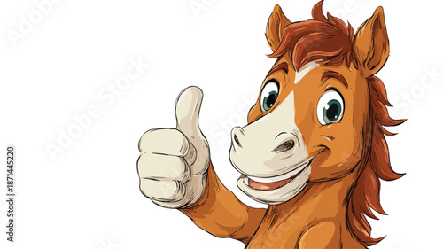 Adorable Cartoon Horse Giving Thumbs Up with Outline Isolated Vector Illustration