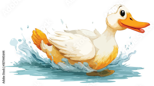 Vibrant Cartoon Duck Swimming Vector Illustration with Outline for White Background